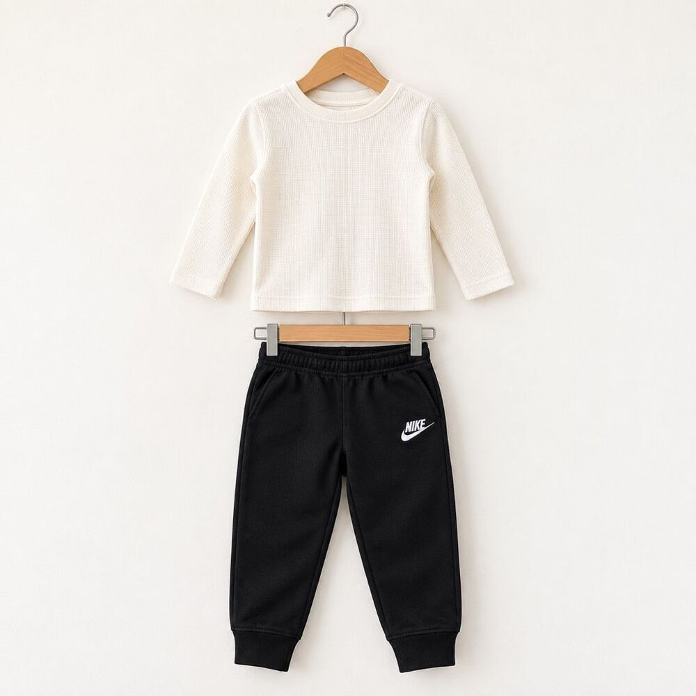 Nike Black Joggers & Old Navy 5T Ivory Thermal Shirt 2-Piece Bundle